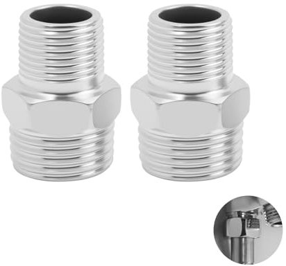 CKDSA 2PCS Shower Hose Connectors Male to Female Shower Fittings and Accessories Stainless Steel Reducing Nipple Threaded Adapter for Water Pipe Plumbing Fittings Reducing Nipple Adapter