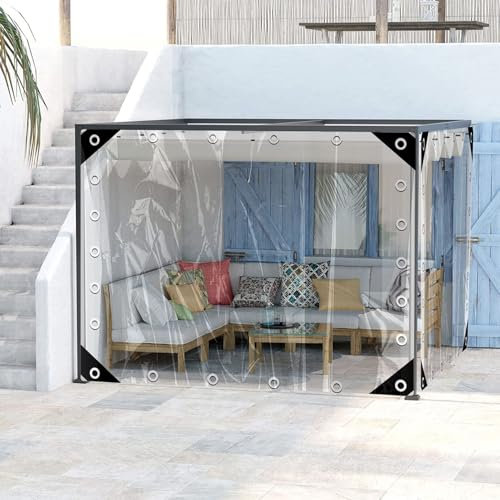KFDDO Telo Trasparente, Telone Impermeabile Trasparente per Esterno, Pannelli Laterali in Telo Impermeabile in PVC per Pergola Balcone Gazebo Capanna Interno (13.12x3.94ft)