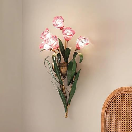 Stesulfr Wandleuchte Blumenform im Vintage-Stil weißer Schirm aus Milchglas elegante Nachttischlampe Wandbeleuchtung im antiken nordischen Stil geeignet für Wohnzimmer Eingangsbereich Schlafzimmer Flu