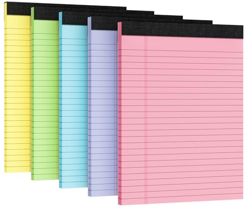 5pcs Legal Pads 8.5 x 11, Color Notepads 8.5 x 11 In, Perforate Wide Ruled