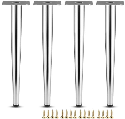 DJCYGG 4 Pezzi Piedini per Mobili Gambe di Supporto per Divano in Metallo,Conico Piedi per Tavolino,Piedi Base Metallo Zampe Armadietto,Tavolo,Letto,Poltrone,con Viti,Argento (Dritto,30cm)