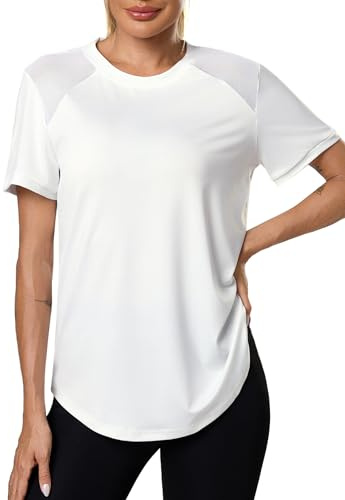 Terecey Maglietta Sportiva Donna Traspirante Maglia Palestra Indietro in Rete Magliette Palestra Girocollo Maglia Trekking Asciugatura Rapida per Jogging Running Yoga Corsa S-XXL