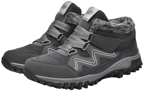 Womens Winter Warm Casual Faux Fur Lined Snow Boots Running Shoes Outdoor Indoor Hiking Camping Climbing Waterproof Booties Wide Fit Adjustable Strap Orthopedic Barefoot Yard Ankle Boots Dark Gray