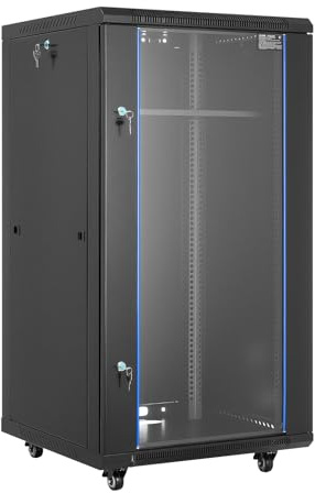 VEVOR Armadio Rack 22 U da Parete, Capacità di 136 kg, Rack di Rete con Porta in Vetro Temperato con Serratura Pannelli Laterali, per Apparecchiature di Rete e Dispositivi AV, Profondità 600 mm