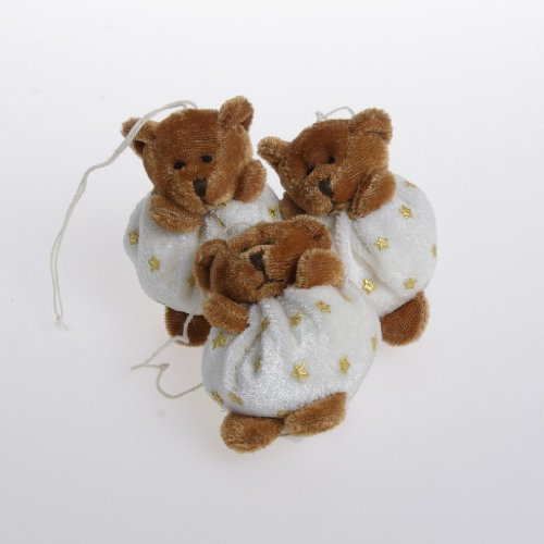 Teddy Weihnachten Teddybär Braun-Weiß Plüschbär zum Hängen Mini Bär weich Deko Geschenkanhänger ca. 7 cm – 3er-Set (Hose weiß mit Stern)