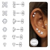 CASSIECA 6 Paires Clous d'Oreilles Femme Argent 925 Boucles d'Oreilles Hypoallergenique Rondes Zircone Cubique Boucle d'Oreille Helix Tragus Piercing Plaqué Or 16K/Argent
