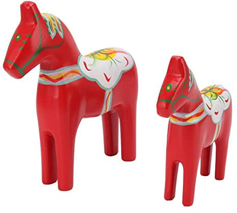Tomedny Holz schwedisches Pferd Statue, 1pair traditionelle schwedische Holz Dalecar Pferde Figur Hand gemalt Statue Handwerk für Weihnachten Schmuck Dekoration Rot