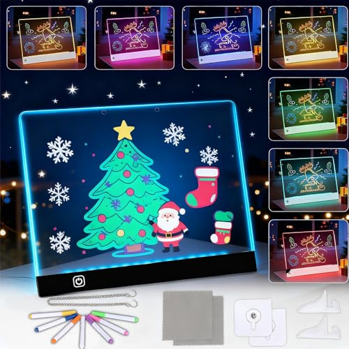 LED Notiztafel mit Farben,30x20cm Leuchtendes Led Zeichenbrett für,7 Farben Einstellbar,LedZeichentafel mit 7 Farben Stift und Touch Control,Wiederaufladbar,Abwischbar, für Büro, Café
