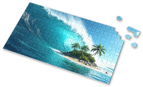 Spot It Game For Kids Tropical Island With Palm Trees Under A Giant Wave Picture Puzzle Puzzle Books For Adults Puzzles For Adults(1000PCS)