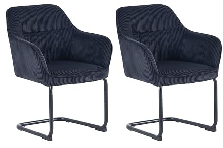 byLIVING ELBA Schwingstuhl 2er-Set, drehbar 180° mit Rückholfunktion | Grob-Cord schwarz, Metallgestell schwarz, Armlehnen