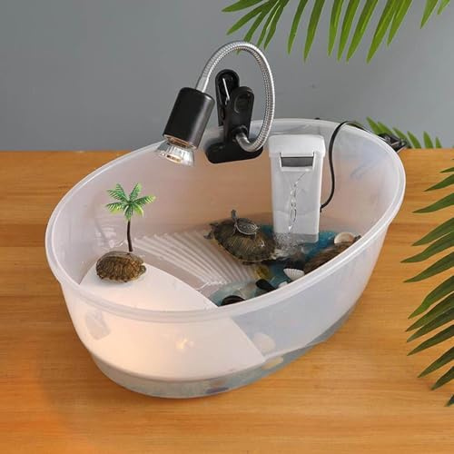 Kleines Aquarium Kunststoff für Schildkröten, Reptilien-Terrarium, Sonneninsel mit Rampe (Grey, One Size)