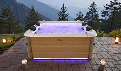 MSpa Whirlpool Amber F-AM063W | Feste Außenwand | Inklusive LED, WiFi, App-Steuerung | 6 Personen | 160 x 160 x 65 cm | 120 Massagedüsen | Ganzjährig - Winterfest | Indoor Outdoor Pool