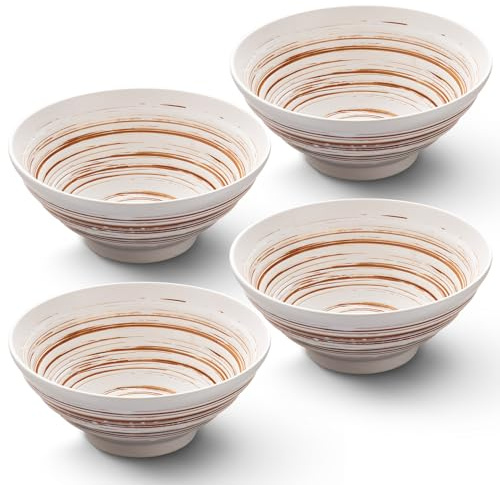 YUN TAO Ceramic Ramen Bowls Set of 4, 35 oz Large Japanese Style Serving Bowls for Salad,Udon, Soba, Pho,Pasta, Asian Soup Noodle(White)