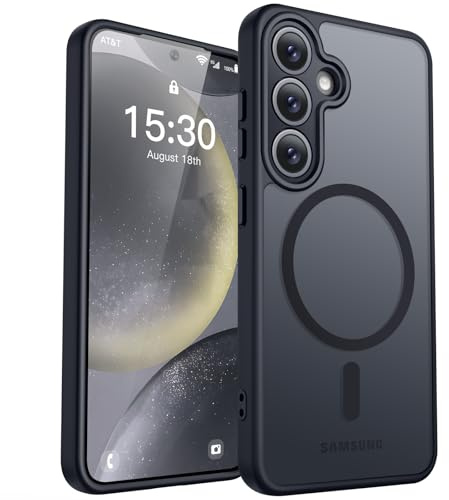 HuwaiH Magnetisch Hülle für Samsung Galaxy S24 Handyhülle, Schwarz | Mit Starke Magnet Militärschutz Stoßfest Kratzfeste, Rutschfest Anti-Fingerabdruck, für Autohalterung, kabelloses Laden