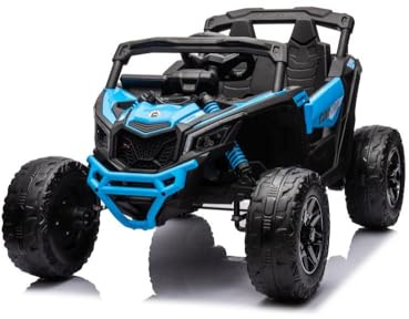 Elektroauto für Kinder, 24 V, Can-Am Maverick, 4 Motoren, 200 W, große EVA-Räder, Ledersitz, Fernbedienung, 4 x 4 (blau)