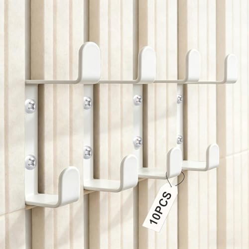AMONENZ 10 Stück Kleiderhaken Akustikpaneele 13 mm, Weiß Paneele Haken | Doppelhaken-Design Haken Akustikpaneele, Garderobenleiste aus Karbonstahl, für Kleidung, Handtücher und Schals