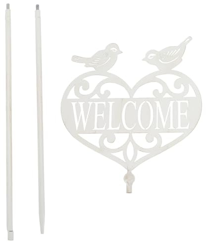 PACKOVE Willkommen Schild Garten aus Eisen mit Erdspieß Weiß Robust und Leicht Einzustecken als Außendekoration für Garten und Hof