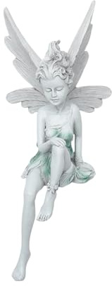 seedman Sitzende Elfen Figuren,Gartendeko,Gartenfiguren,Feen Figuren,Sitzen Magische Fee,Fairy,Elfen,Harz Fee Statue mit Flügeln,Gartendeko für Draußen Wetterfest,Geschenk für Gartenliebhaber (Weiß)