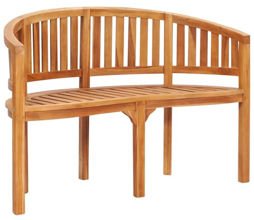 HGFDCBK Panca a banana in legno di teak, 120 cm, in legno massello, 2 posti, in teak essiccato tecnicamente, per terrazza, levigata liscia, durevole e resistente alle intemperie