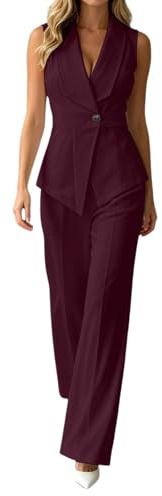 Generico Tailleur Donna Eleganti Estiva Due Pezzi con Gilet Senza Maniche e Pantaloni Dritti Completo Donna Elegante Cerimonia Suits Formale Curvy per Festa Lavoro Ufficio e Occasioni Importanti,