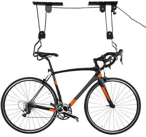 Fahrrad Lift Decke 60 kg, Deckenlift für Fahrrad mit Seilzug & Rollen, Fahrrad Deckenlift mit Anti-Kratz-Haken, Fahrradlift Garage für Fahrräder E-Bikes, platzsparen