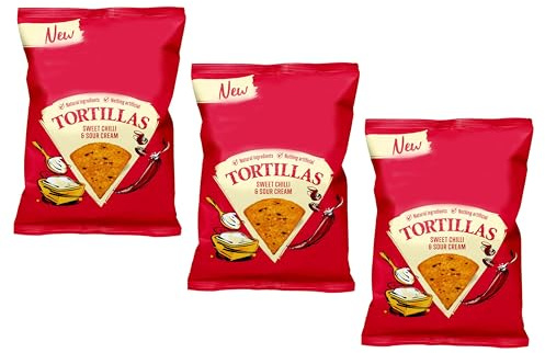 Tortillas Sweet Chilli & Sour Cream Chips, Natural Ingredients, Gluten-Free, High Fibre, Vegetarian, 140g,Pack Of 3