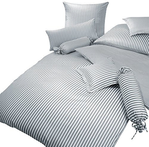 Janine Mako Satin Bettwäsche Florett 3912, Größe:155x220 + 80x80 cm;Farbe:grau