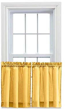 Ellis Curtain Stacey Sheer Tailored Tier Pair Curtains, 56 x 24, Yellow