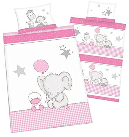 Arle-Living 3 TLG. Baby Bettwäsche Wende Motiv: Elefant mit Ente - Renforcé 100x135 cm + 40x60 cm + 1 Spannbettlaken in weiß 70x140 cm