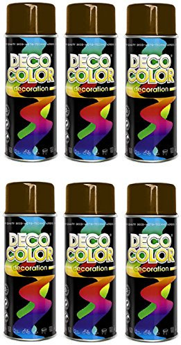 Deco Color 6er Sparpack DC Lackspray glänzend 400ml nach RAL freie Farbauswahl (6 Dosen in nussbraun glanz RAL 8011)
