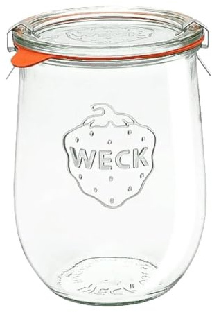 Weck 6 Einkochgläser/Einmachgläser, Tulpenform 1,0 Liter RR100 mit Auswahl Zubehör im Original Karton (Mit Glasdeckel)
