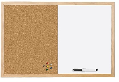 Bi-Office Jahresplaner 2025, 60x40cm, Kombination aus Kork und Magnettafel, trocken abwischbar, Kieferrahmen