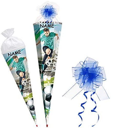 Schultüte - Fußball - Fussballspieler - Fußballstar - 22-85 cm - Größe wählbar - rund - incl. Schleife - Filzabschluß - Zuckertüte - mit Holzspitze - Roth -..