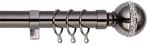 Bling Ball Extendable Curtain Pole. Includes Pair Of Superior 60mm Size Finials, Rings, Brackets & Fittings Set. (Black Nickel, 160cm - 300cm, 63 Inch to 118 Inch)