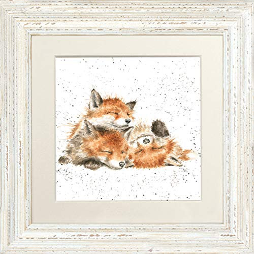 Wrendale Designs Gerahmtes Bild, Motiv Afternoon Nap Fox Cubs, Weiß