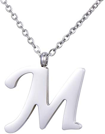 Morella Damen Halskette mit Buchstabe M Anhänger Edelstahl Silber in Schmuckbeutel