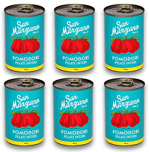 DELICRET - 6x 400g - San Marzano Tomate aus KampanienDas rote Gold | Ganze, geschälte Tomaten im eigenen Saft | +GRATIS DELICRET Oma Rezepte | Zutaten je Dose: Tomaten (65%), Tomatensaft)