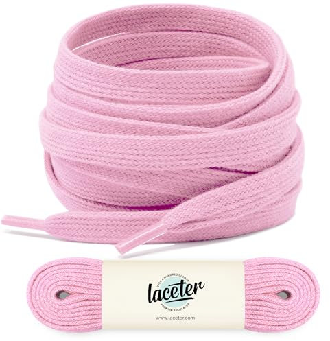 Laceter Lacets Plats Coton 8mm pour Baskets, Sneakers, Chaussures de Sport - Compatibles Nike, Adidas, Converse, Vans, New Balance - Fabriqués en Europe Résistants et Durables - Rose pale, 90 cm