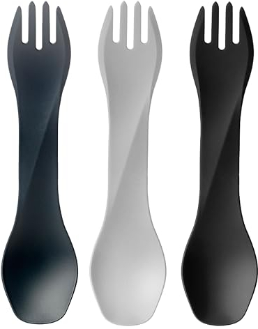 humangear GoBites Uno, Fork & Spoon Combo - 3-Pack, Dark Gray/Light Gray/Black