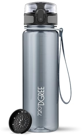 720°DGREE Botella Agua Niños 500ml “uberBottle“ - Tamiz-Fruta, crystalClear - Sin BPA, Prueba de Fugas, Reutilizable - Cantimplora delgada, ligera - Water Bottle para Escuela, Niña, Deporte, Ciclismo