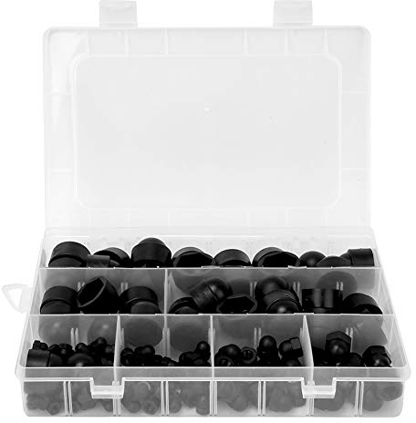 Mutterdeckelschrauben Kappe, 145 Stück Gummi Sechskantmutterdeckelschrauben Schutzkappe M4 M5 M6 M8 M10 M12 Hardware-Befestigungselemente, Sortiment Kunststoff-Muttern-Kits mit Aufbewahrungsbox