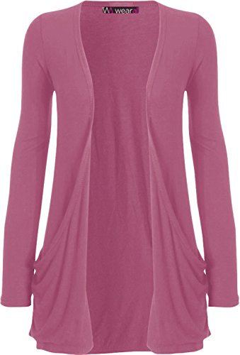 WearAll - Damen Strickjacke mit langen Ärmeln, mit Taschen, Gr. 34-54, Flieder, 50-52