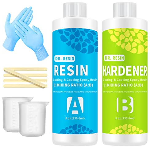 Epoxy Resin Kits for Beginners - DR. RESIN 16oz/473ml Crystal Clear Epoxy Resin Kit, 2 Part Resin for Craft, Casting, Tabletop, Jewelry Making and Coating