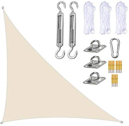 Marooma Sun Shade Sail, 4 x 4 x 5.7 m Triangle Sun Sail Shade Garden Sail Canopy with Fixing Kit, Right Angle Garden Shade Sails Sunshade Awnings for Outdoor Garden Patio