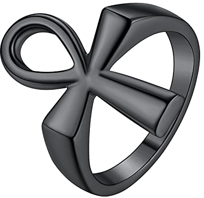 Richsteel Schwarz ägpytisches Kreuz Fingerring Retro Ankh Kreuz Ring in Ringgröße 54.4 Herren Männer Fingerring