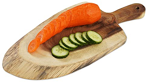 Oleio hochwertiges Schneidebrett Akazienholz 36cm Länge I naturbelassene Baumscheibe als Servierbrett,Schneidebrett, rustikales Vesperbrett oder Brotzeitbrett gefertigt aus Akazien Stammholz