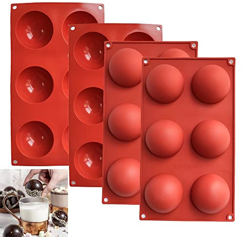 4 Stück Silikonform Kugel,6 Löcher Silikonform Rund 6.6cm,Halbkugel Backform,Silikonform Halbkugel für Schokolade, Kuchen, Gelee, Kuppel-Mousse