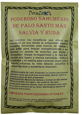 Poderoso Sahumerio DoraZen - Bolsa de 50 Gramos - Mezcla de Hierbas, inciensos y resinas Esotéricas (Palo Santo, Salvia y Ruda)