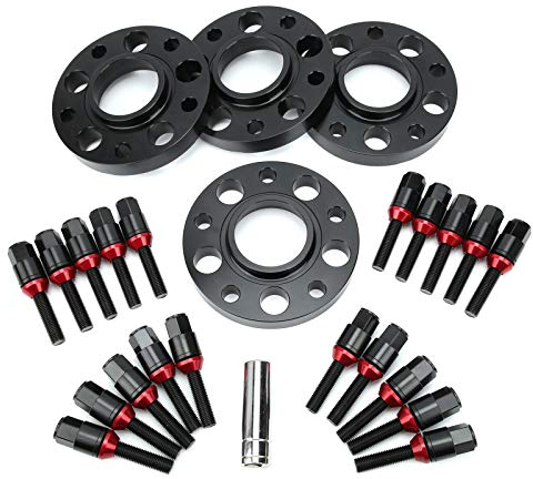 4 Stück Spurverbreiterungen mit Flansch + 20 Stück Verlängerte Radschrauben + Versetztes Hülsen-Kit Spurverbreiterungen mit Flansch Nabenzentrierte Spurverbreiterungen Passend für 1 3 5(Schwarz)