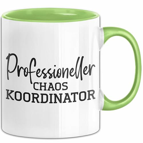 Trendation - Tasse für Chef Geschenk Professioneller Chaos Koordinator Chef Geschenkidee Lustige Kaffeetasse Vater Papa (Grün)